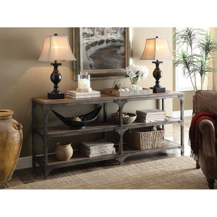 ACME 72680 Gorden Console Table, Weathered Oak & Antique Silver