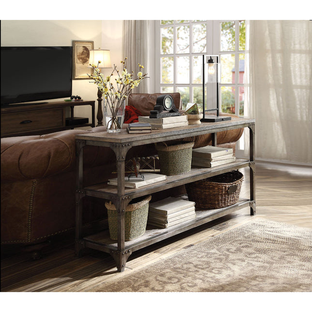 ACME 72685 Gorden Console Table, Weathered Oak & Antique Silver
