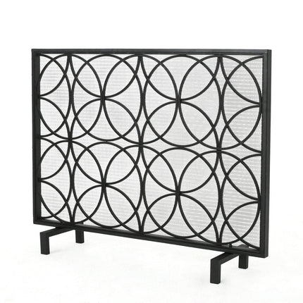 41" Black Carved Geometric Iron And Metal Ethanol Fireplace HomeRoots