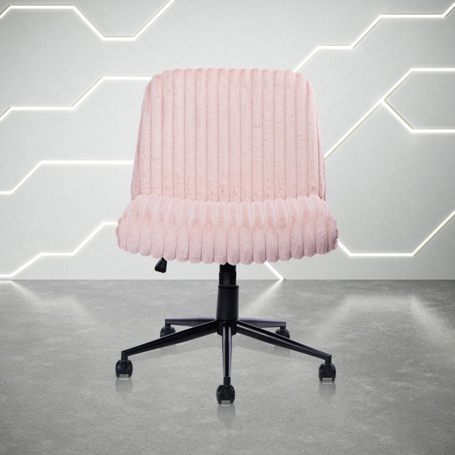 Pink and Black Adjustable Height Faux Fur Swivel Rolling Gaming Chair HomeRoots