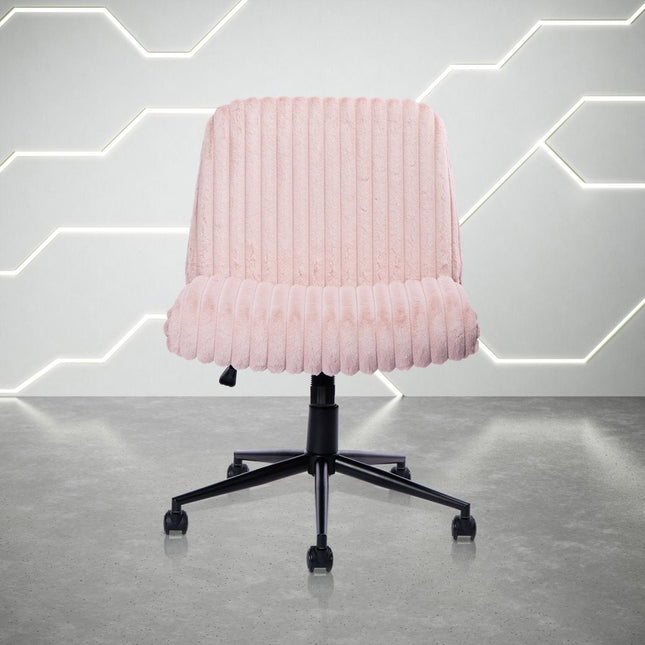 Pink and Black Adjustable Height Faux Fur Swivel Rolling Gaming Chair