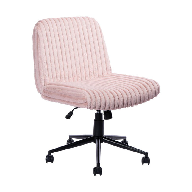 Pink and Black Adjustable Height Faux Fur Swivel Rolling Gaming Chair HomeRoots