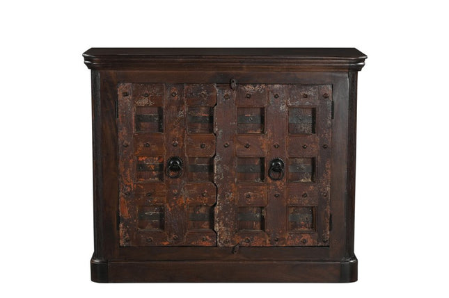 49" Dark Brown Distressed Solid Wood Carved Geometric Sideboard With Two Doors HomeRoots