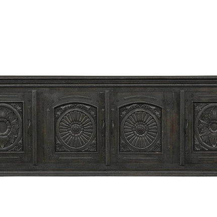 102" Black Distressed Solid Wood Carved Floral Sideboard With Four Doors HomeRoots