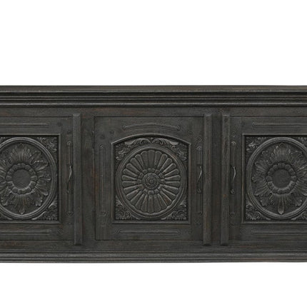 81" Black Distressed Solid Wood Carved Floral Sideboard With Three Doors HomeRoots