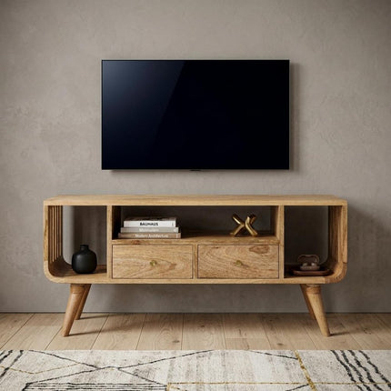 43" Brown Solid Wood Enclosed and Open Storage TV Stand
