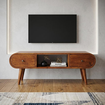 39" Brown Solid Wood Enclosed and Open Storage TV Stand HomeRoots