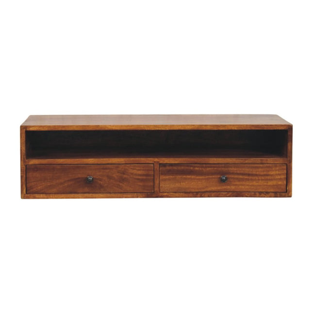 35" Brown Solid Wood Floating Mount TV Stand HomeRoots