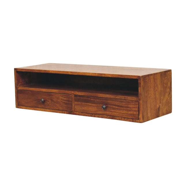 35" Brown Solid Wood Floating Mount TV Stand HomeRoots