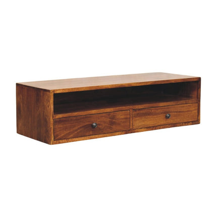 35" Brown Solid Wood Floating Mount TV Stand HomeRoots