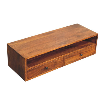 35" Brown Solid Wood Floating Mount TV Stand HomeRoots