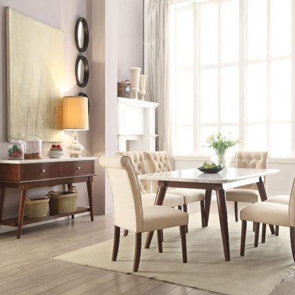 ACME 72820 Gasha Dining Table, White Marble & Walnut