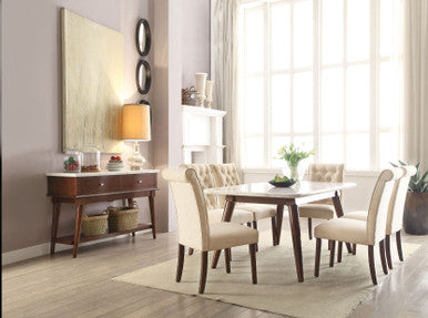 ACME 72820 Gasha Dining Table, White Marble & Walnut ACME Furniture