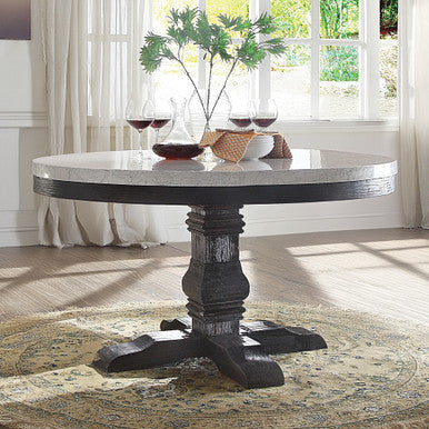 ACME 72845 Nolan Dining Table with Pedestal, White Marble & Salvage Dark Oak (1Set/2Ctn) ACME Furniture
