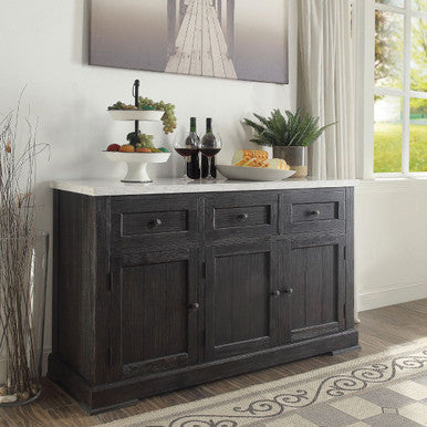 ACME 72847 Nolan Server, White Marble & Salvage Dark Oak ACME Furniture