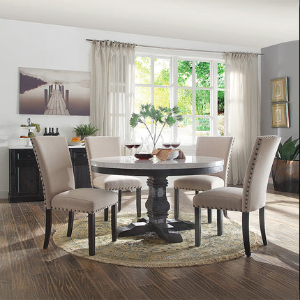 ACME 72852 Nolan Side Chair (Set-2), Linen & Salvage Dark Oak