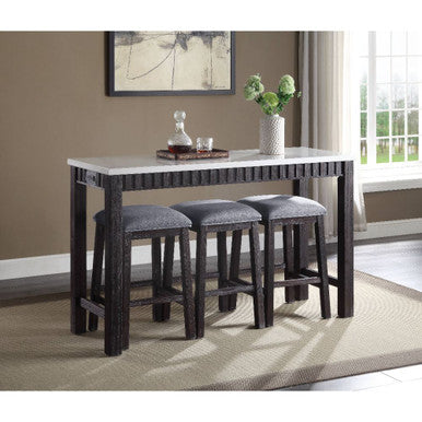 ACME 72930 Necalli 4 Piece Pack Counter Height Set, Marble & Weathered Espresso ACME Furniture