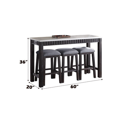 ACME 72930 Necalli 4 Piece Pack Counter Height Set, Marble & Weathered Espresso