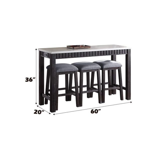 ACME 72930 Necalli 4 Piece Pack Counter Height Set, Marble & Weathered Espresso
