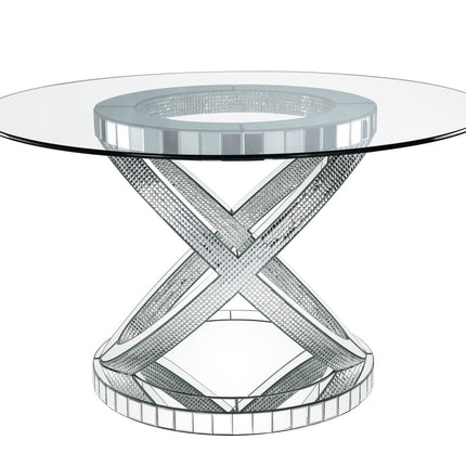 ACME 72950 Ornat Dining Table, Clear Glass, Mirrored & Faux Diamonds