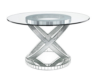 ACME 72950 Ornat Dining Table, Clear Glass, Mirrored & Faux Diamonds ACME Furniture