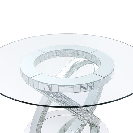 ACME 72950 Ornat Dining Table, Clear Glass, Mirrored & Faux Diamonds