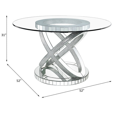 ACME 72950 Ornat Dining Table, Clear Glass, Mirrored & Faux Diamonds