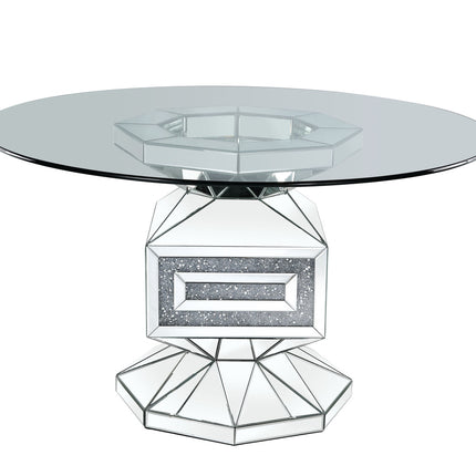 ACME 72955 Noralie Dining Table, Clear Glass, Mirrored & Faux Diamonds