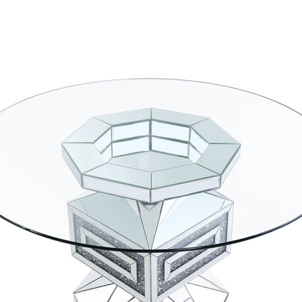 ACME 72955 Noralie Dining Table, Clear Glass, Mirrored & Faux Diamonds