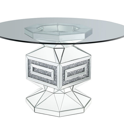 ACME 72955 Noralie Dining Table, Clear Glass, Mirrored & Faux Diamonds