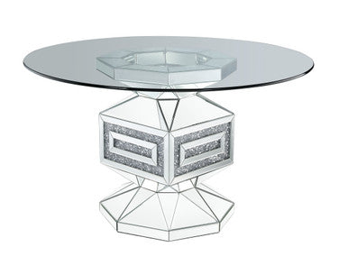 ACME 72955 Noralie Dining Table, Clear Glass, Mirrored & Faux Diamonds ACME Furniture