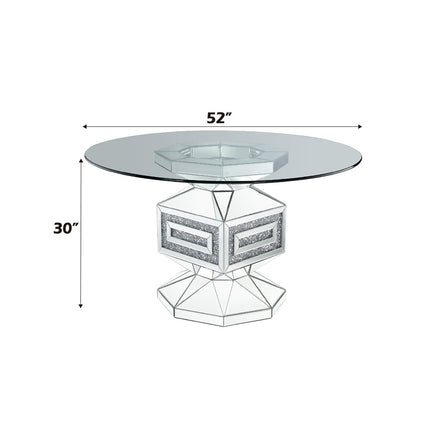 ACME 72955 Noralie Dining Table, Clear Glass, Mirrored & Faux Diamonds