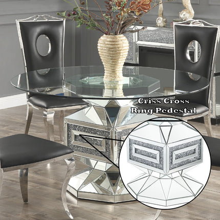 ACME 72955 Noralie Dining Table, Clear Glass, Mirrored & Faux Diamonds