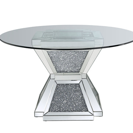 ACME 72960 Noralie Dining Table, Clear Glass, Mirrored & Faux Diamonds