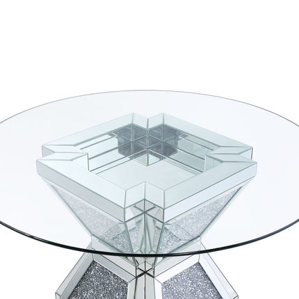 ACME 72960 Noralie Dining Table, Clear Glass, Mirrored & Faux Diamonds