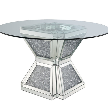 ACME 72960 Noralie Dining Table, Clear Glass, Mirrored & Faux Diamonds