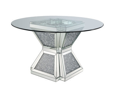 ACME 72960 Noralie Dining Table, Clear Glass, Mirrored & Faux Diamonds ACME Furniture