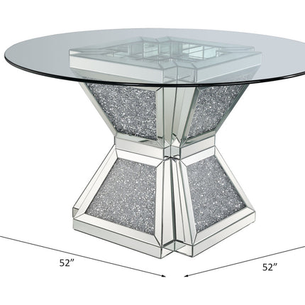 ACME 72960 Noralie Dining Table, Clear Glass, Mirrored & Faux Diamonds