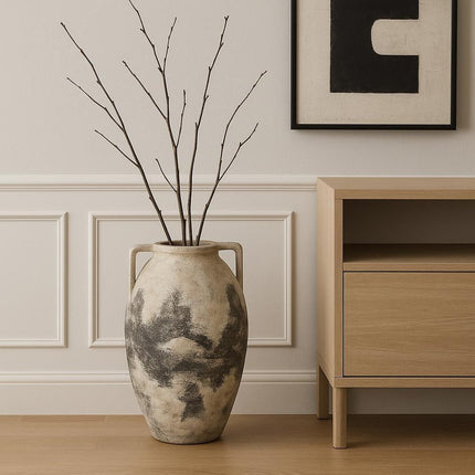 22" Black And White Ombre Ceramic Amphora Floor Vase HomeRoots