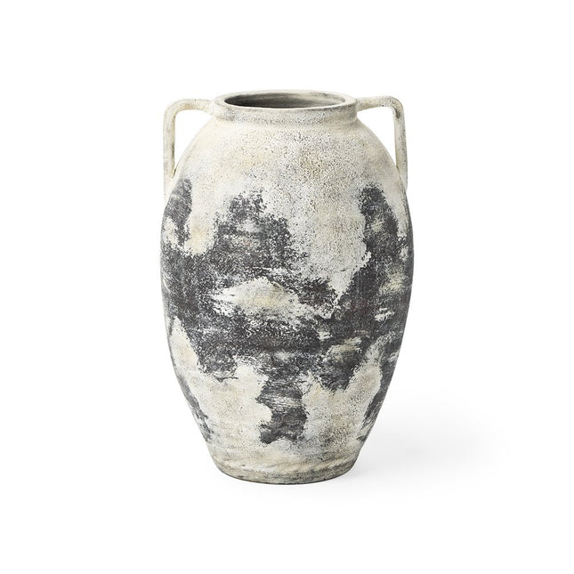 22" Black And White Ombre Ceramic Amphora Floor Vase