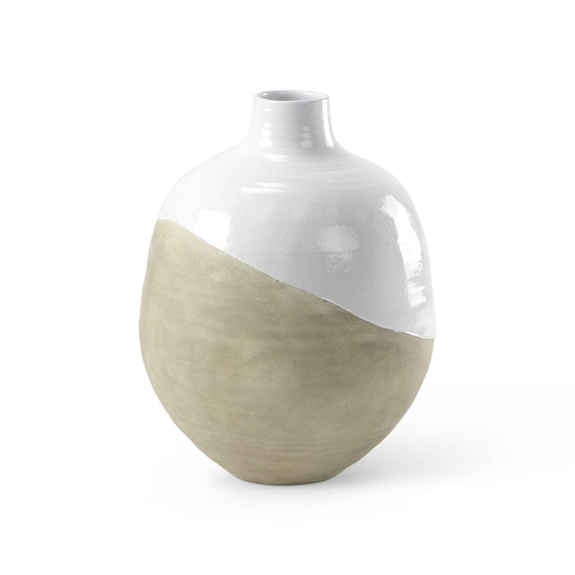24" White And Beige Ombre Ceramic Round Floor Vase HomeRoots