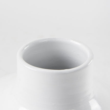 24" White And Beige Ombre Ceramic Round Floor Vase