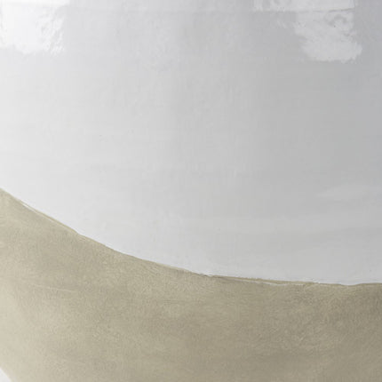 24" White And Beige Ombre Ceramic Round Floor Vase