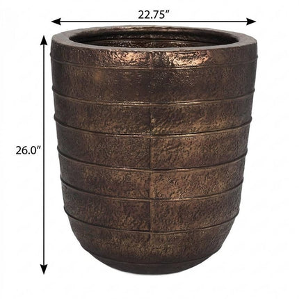 26" Antiqued Brass Metal Round Floor Vase HomeRoots