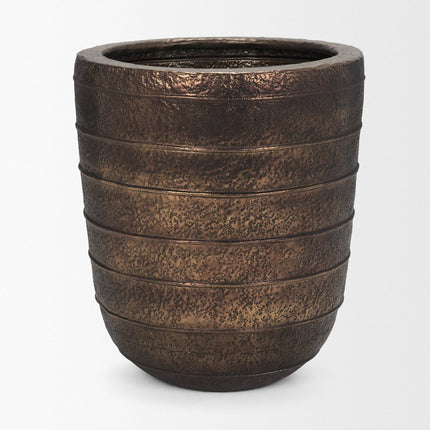 26" Antiqued Brass Metal Round Floor Vase HomeRoots