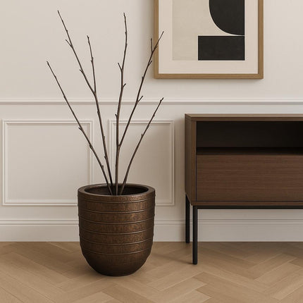 19" Antiqued Brass Metal Round Floor Vase HomeRoots