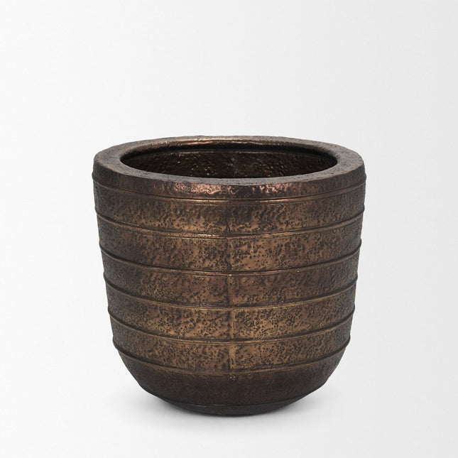19" Antiqued Brass Metal Round Floor Vase HomeRoots