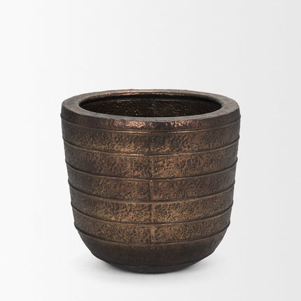19" Antiqued Brass Metal Round Floor Vase HomeRoots