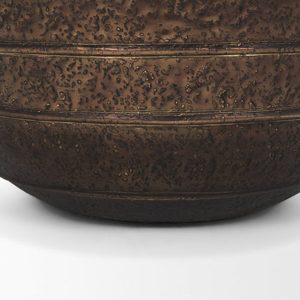 19" Antiqued Brass Metal Round Floor Vase HomeRoots