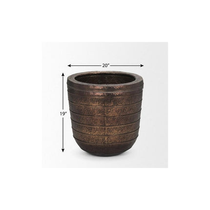 19" Antiqued Brass Metal Round Floor Vase HomeRoots